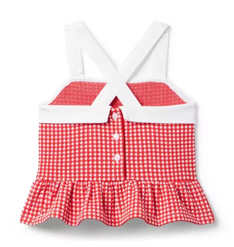 Gingham Jacquard Peplum Top