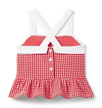 Gingham Jacquard Peplum Top