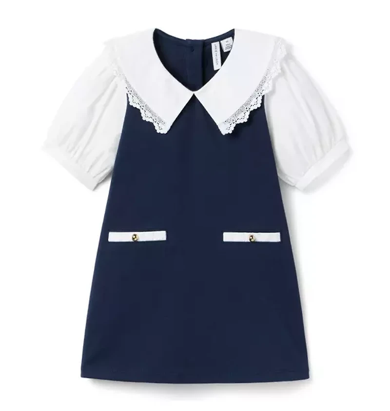 Lace Trim Collar Ponte Dress