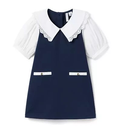 Lace Trim Collar Ponte Dress