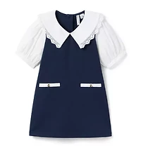 Lace Trim Collar Ponte Dress