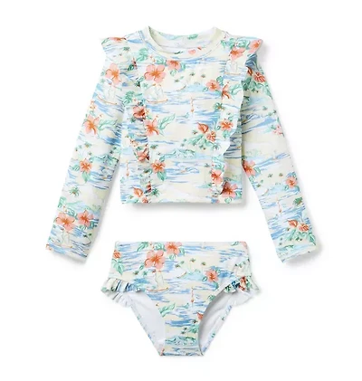 Island Floral Ruffle Rash Guard Swimsuit