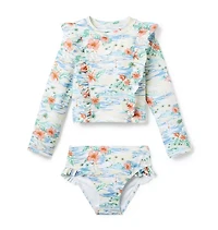 Island Floral Ruffle Rash Guard Swimsuit