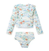 Island Floral Ruffle Rash Guard Swimsuit