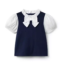 Bow Collar Puff Sleeve Top