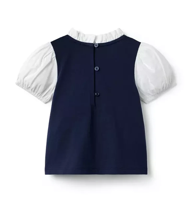 Bow Collar Puff Sleeve Top