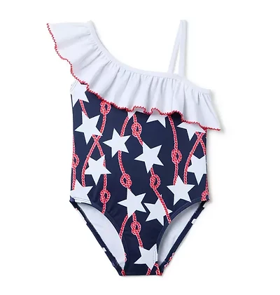 Star Ruffle Shoulder Swimsuit