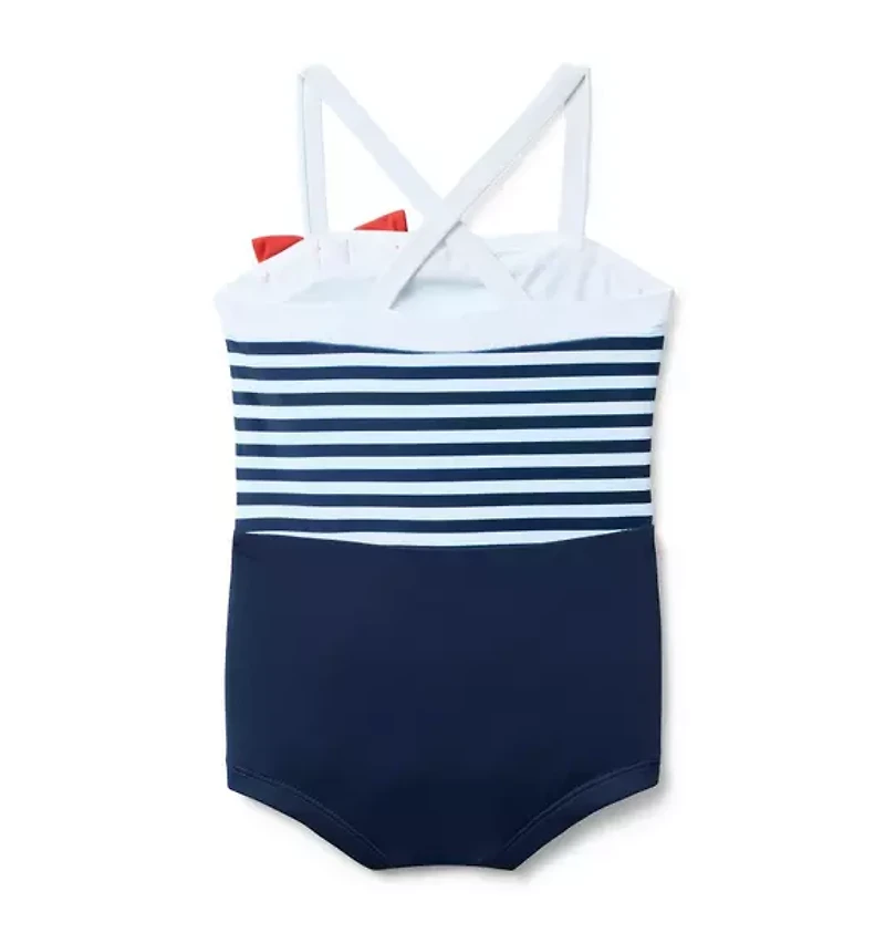 Retro Stripe Bow Swimsuit