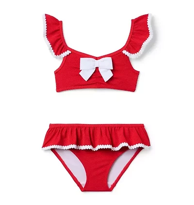Textured Ruffle Bow 2-Piece Swimsuit
