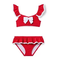 Textured Ruffle Bow 2-Piece Swimsuit