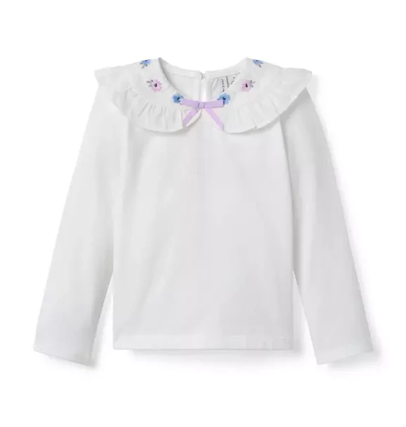 Embroidered Collar Top