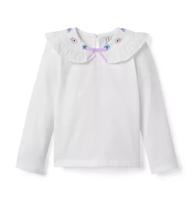 Embroidered Collar Top