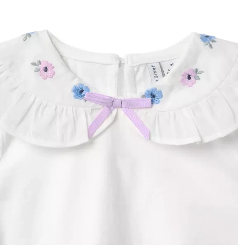 Embroidered Collar Top
