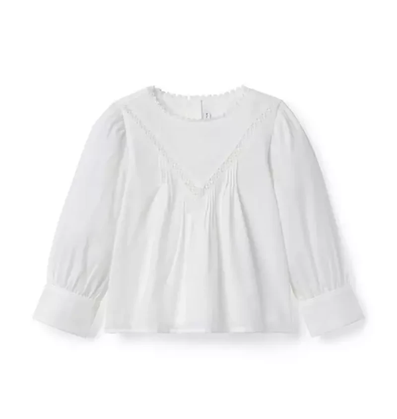 Lace Trim Pintuck Top