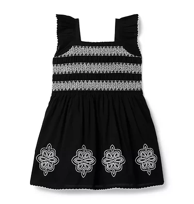 Embroidered Floral Smocked Dress