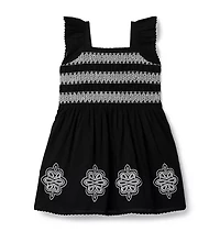 Embroidered Floral Smocked Dress