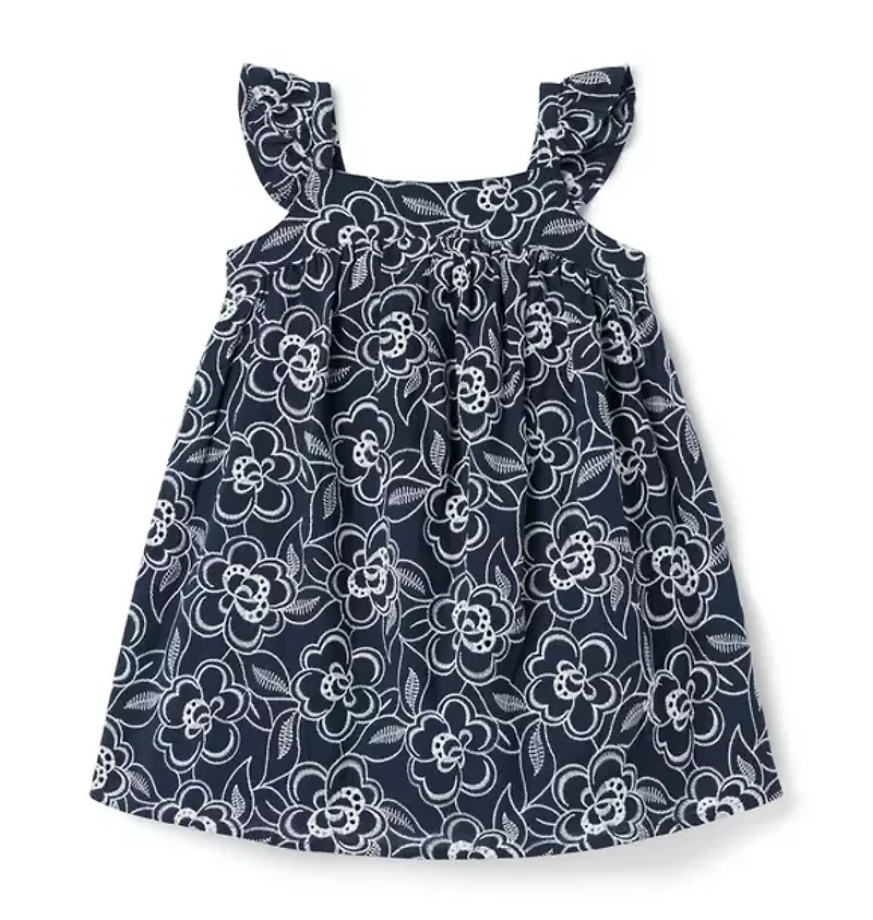 Embroidered Floral Flutter Sleeve Dress