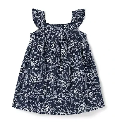 Embroidered Floral Flutter Sleeve Dress
