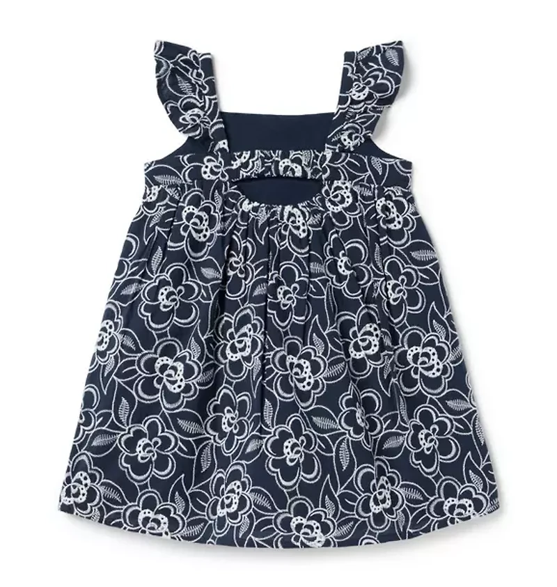 Embroidered Floral Flutter Sleeve Dress
