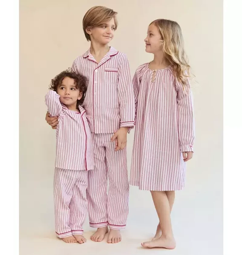 Petite Plume Girl's Twill Delphine Nightgown Antique Red Ticking