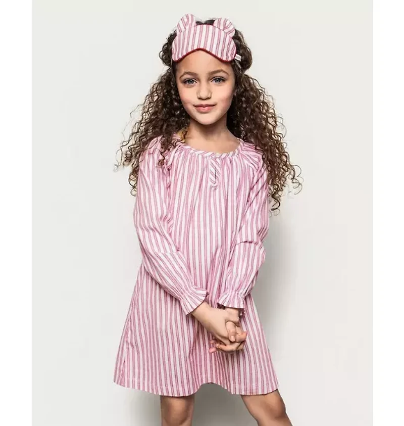 Petite Plume Girl's Twill Delphine Nightgown Antique Red Ticking