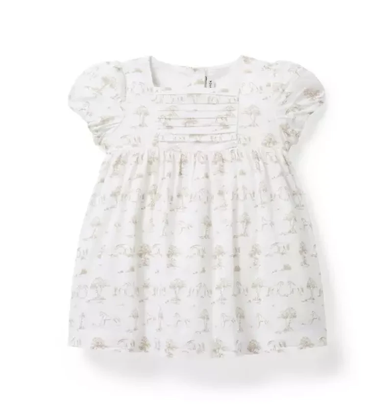 Baby Horse Toile Pleated Dress