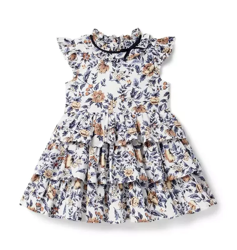 Floral Flutter Sleeve Tiered Dress