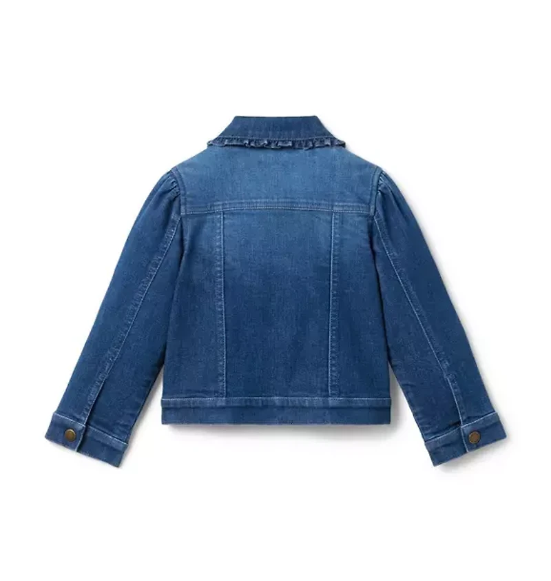 Denim Ruffle Collar Jacket Medium Wash