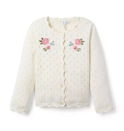 Embroidered Floral Pointelle Cardigan