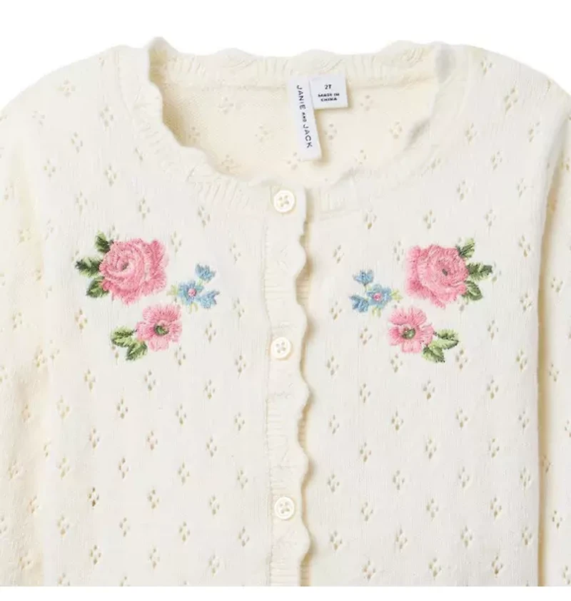 Embroidered Floral Pointelle Cardigan