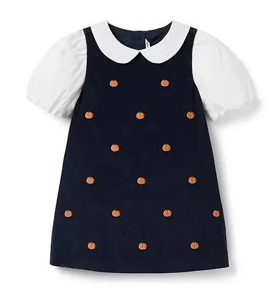 Embroidered Pumpkin Corduroy Dress