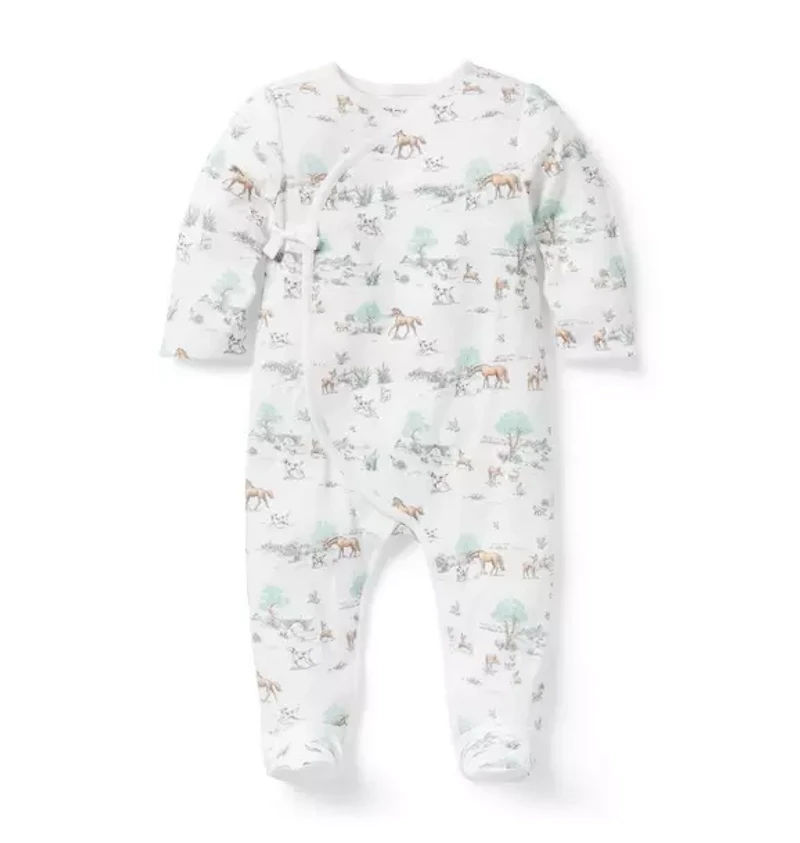 Baby Meadow Toile Wrap Footed One-Piece