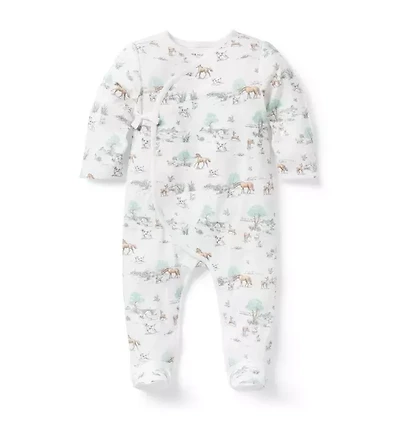 Baby Meadow Toile Wrap Footed One-Piece
