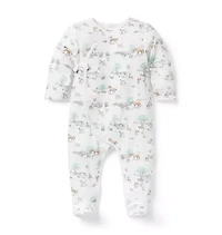 Baby Meadow Toile Wrap Footed One-Piece