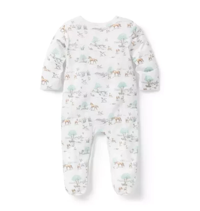 Baby Meadow Toile Wrap Footed One-Piece
