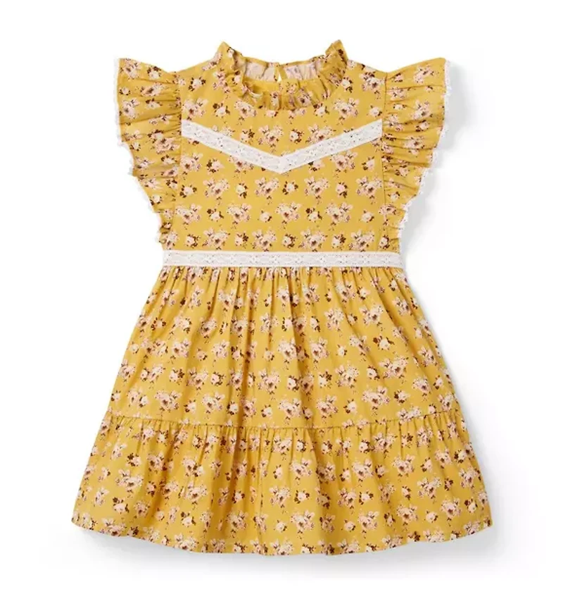 Ditsy Floral Lace Trim Dress