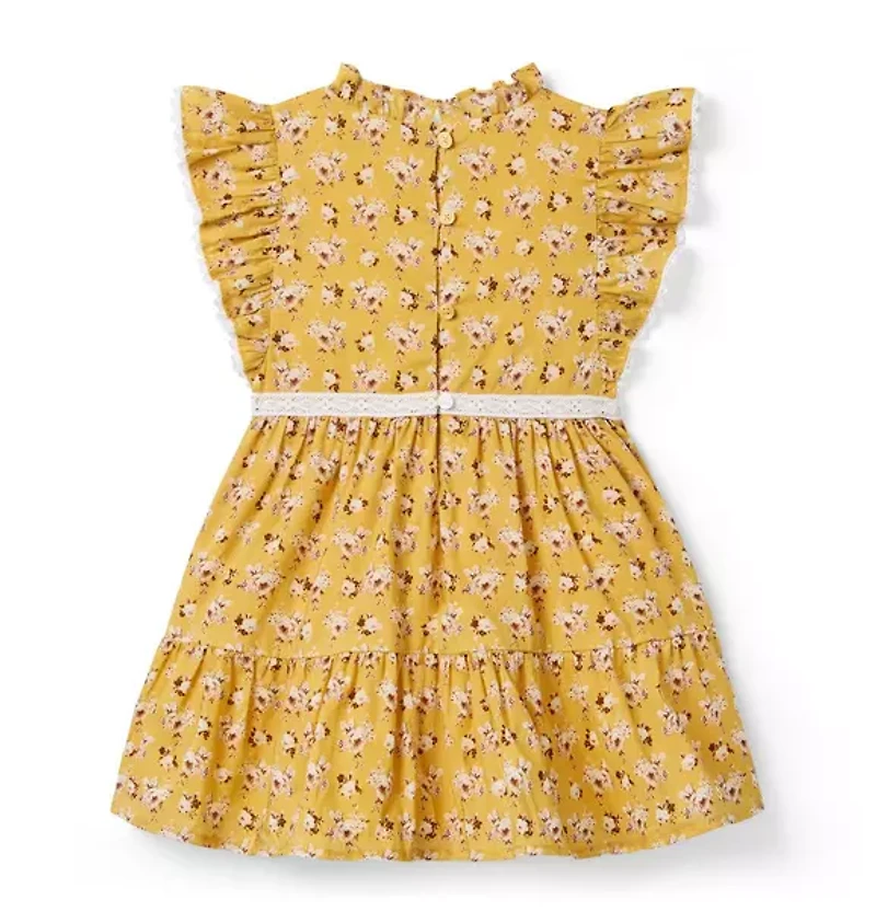 Ditsy Floral Lace Trim Dress