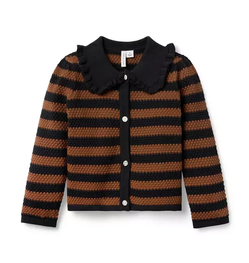 Textured Striped Collared Cardigan