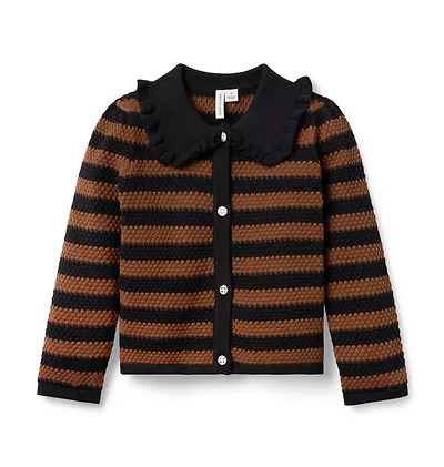 Textured Striped Collared Cardigan