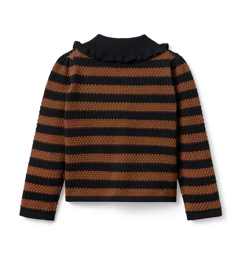 Textured Striped Collared Cardigan