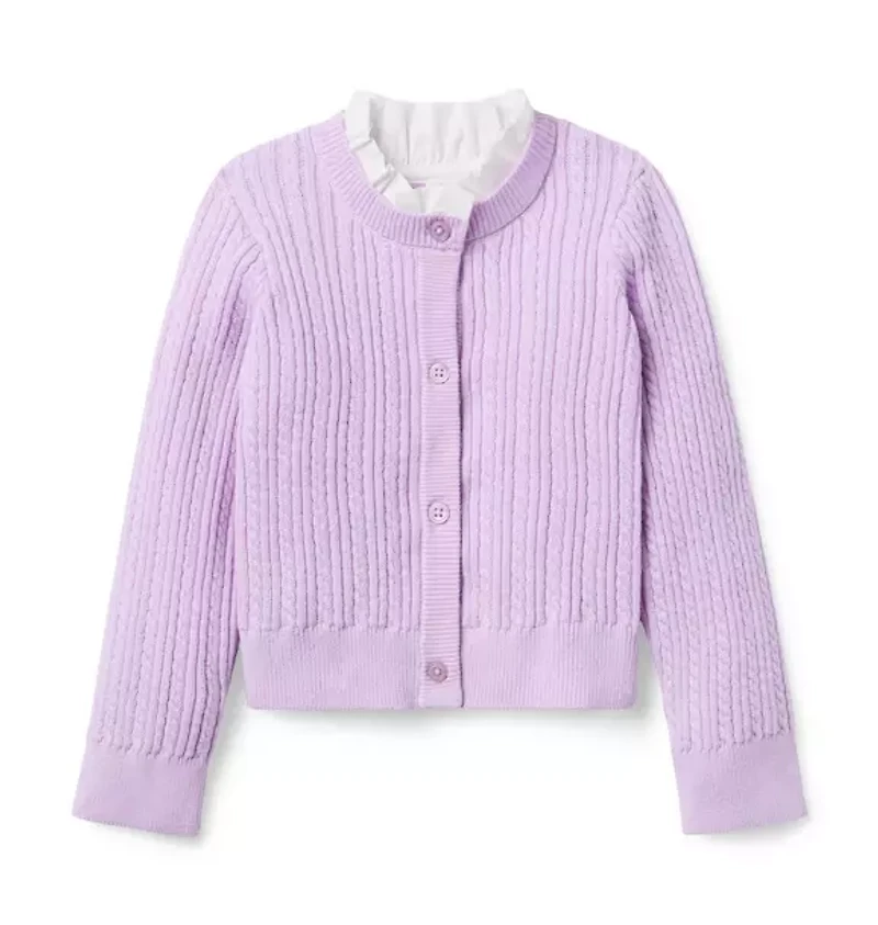 Cable Knit Ruffle Neck Cardigan