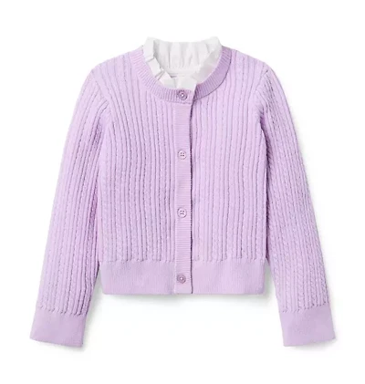 Cable Knit Ruffle Neck Cardigan