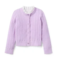 Cable Knit Ruffle Neck Cardigan