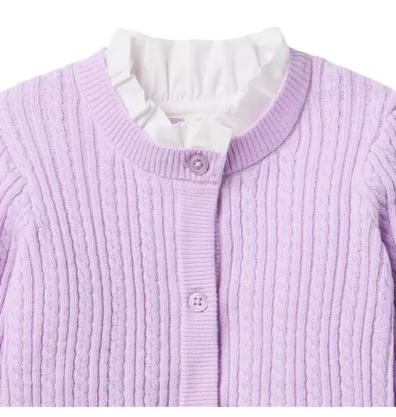 Cable Knit Ruffle Neck Cardigan