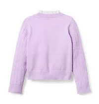 Cable Knit Ruffle Neck Cardigan