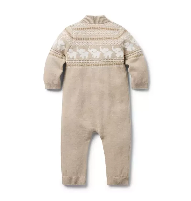 Baby Elephant Fair Isle Knit One-Piece