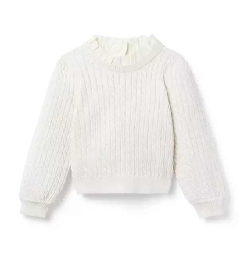 Ruffle Collar Cable Knit Sweater