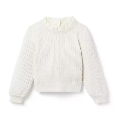 Ruffle Collar Cable Knit Sweater