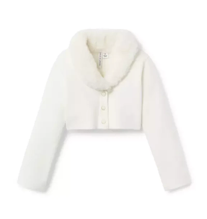 Faux Fur Collar Cropped Cardigan