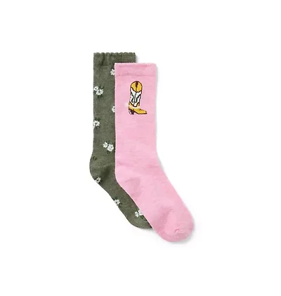 Cowgirl Boot And Floral Sock 2-Pack